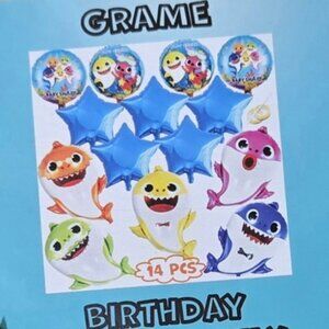 Birthday Shark Family Balloons – 14‑Piece Foil/Mylar Party Set, NWT